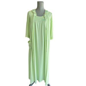 Vintage Lorraine Lime Green Nylon Peignoir Set Long Nightgown & Robe - Small